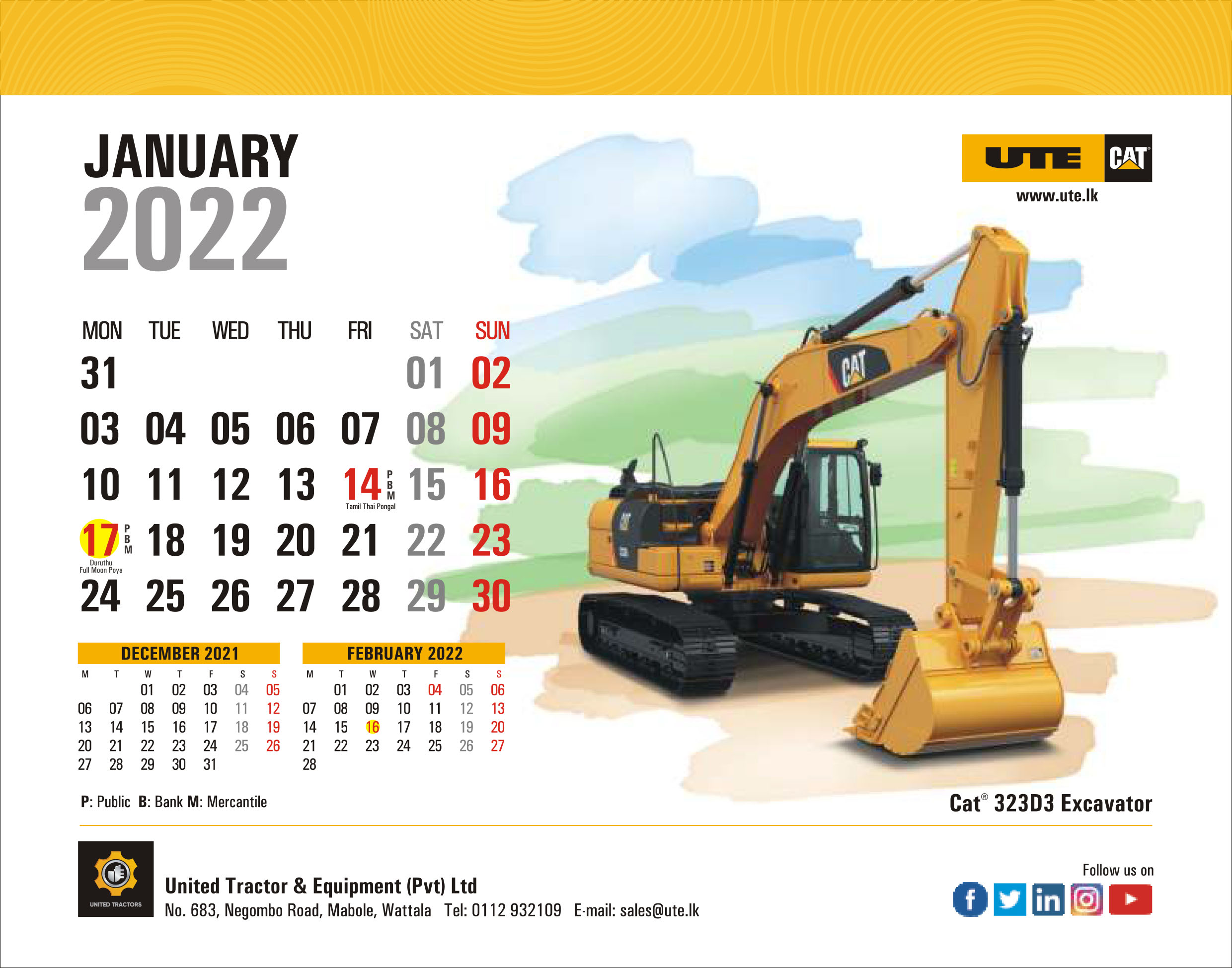 UTE Calendar 2022 United Tractor & Equipment (Pvt) Ltd. Sri Lanka
